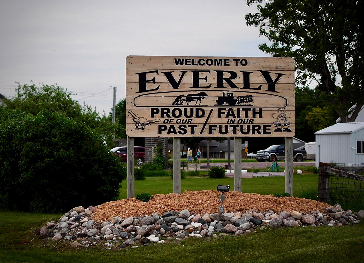 The community of Everly’s motto graces a sign at the entrance to town.