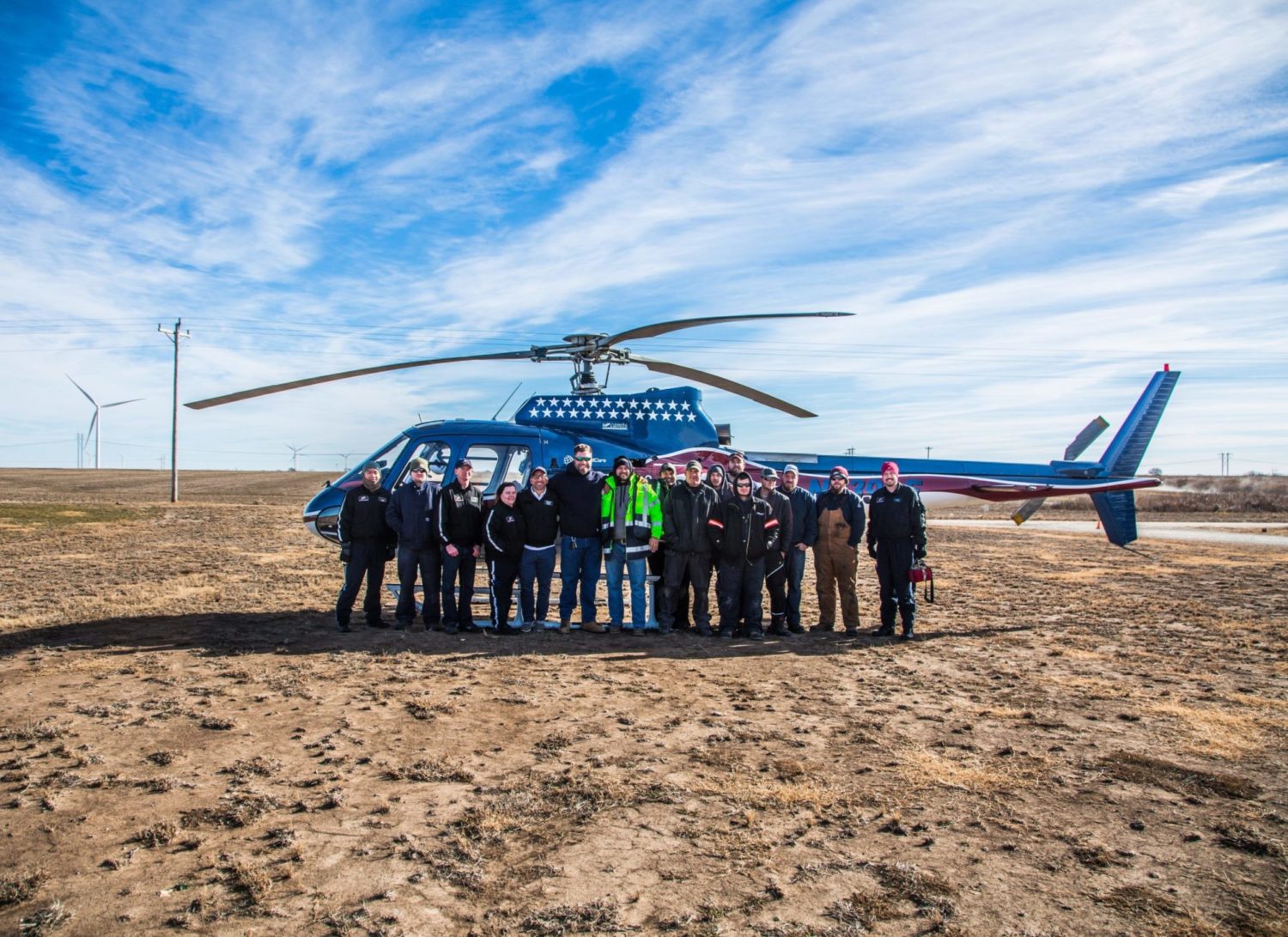 Apex and Air Evac team members at the Kay Wind facility.