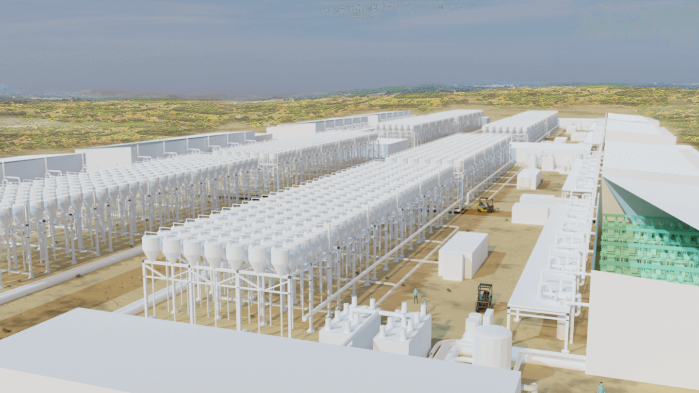 A 3D rendering of an 800 MW hydrogen plant